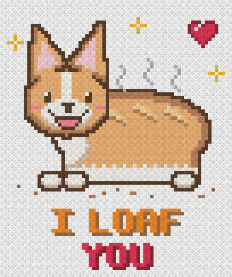 I Loaf You Corgi - free cross stitch pattern