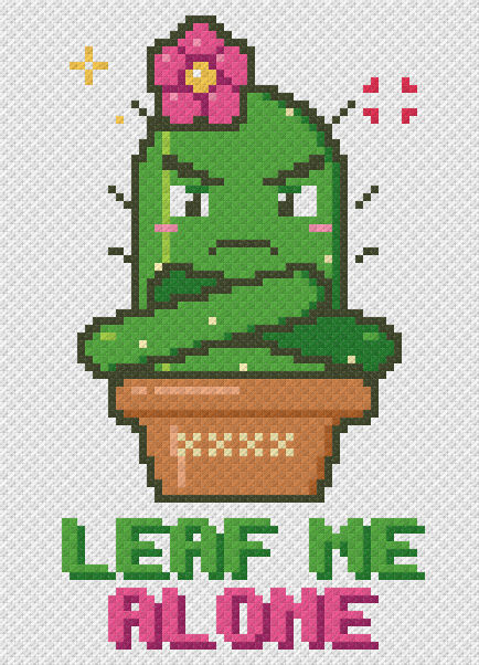 Leaf Me Alone Grumpy Cactus - free cross stitch pattern