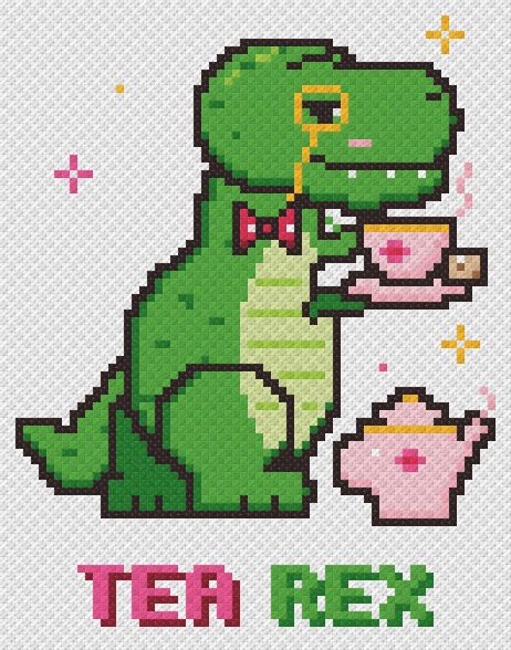 Tea Rex Dinosaur - free cross stitch pattern