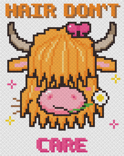 Hair Don't Care Highland Cow - free cross stitch pattern